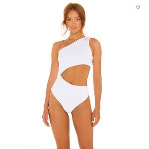 Women’s One-Shoulder White Cutout Swimsuit
